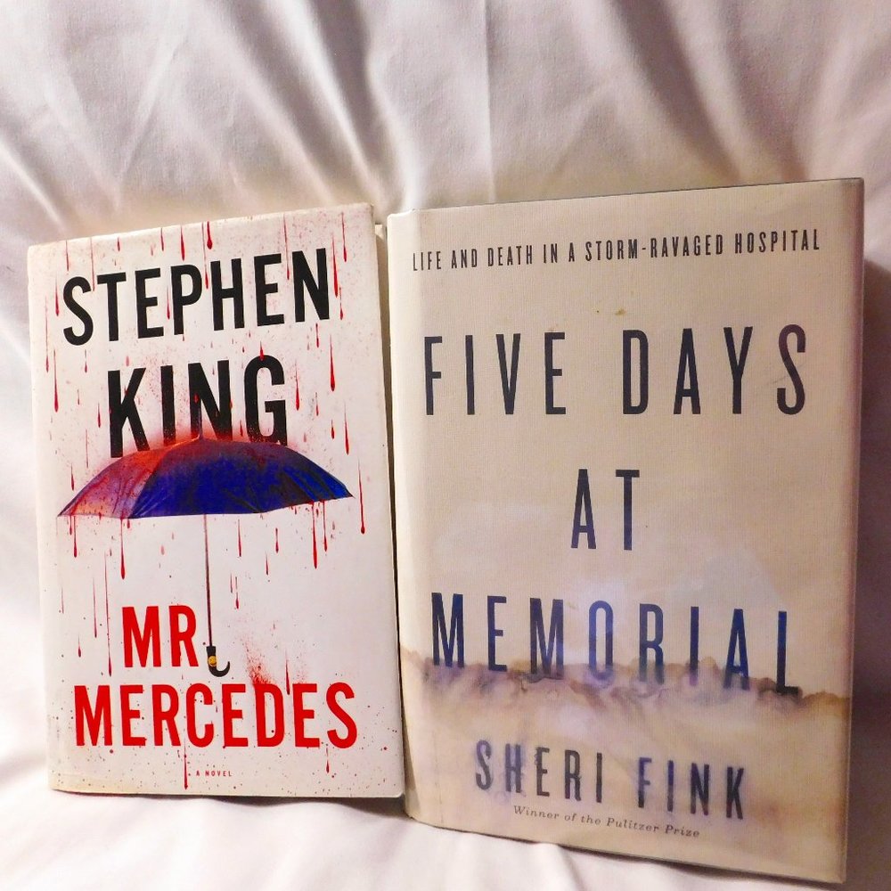Two Books Mr. Mercedes by Stephen King and Five Days at Memorial by Sherl Fine